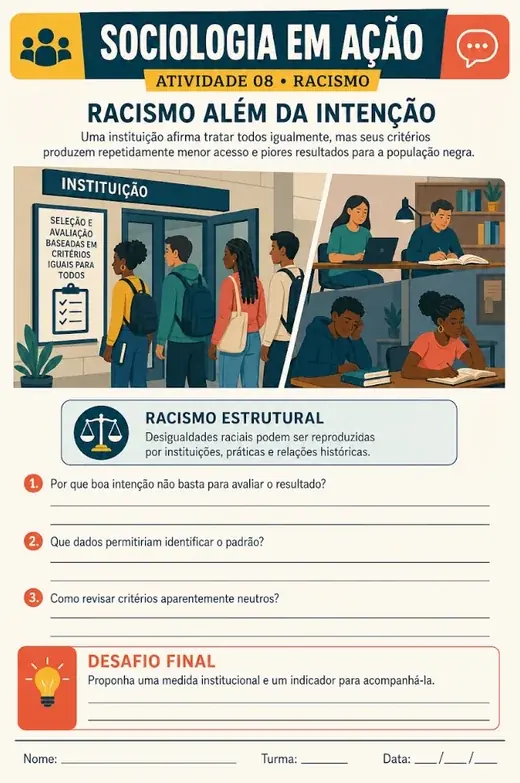 Atividade de Sociologia em Ação - Racismo além da intenção