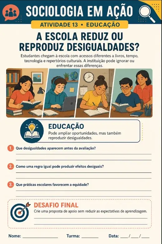 Atividade de Sociologia em Ação - A escola reduz ou reproduz desigualdades?