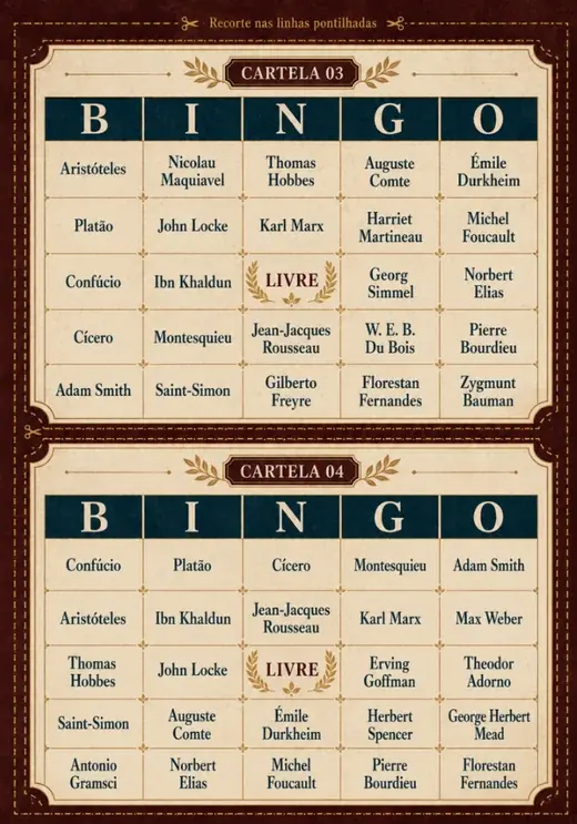 Bingo Sociológico - Cartelas 03 e 04 pensadores